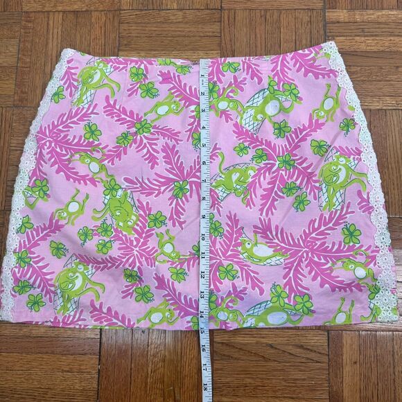 Lilly Pulitzer Pink + Lime green Shorts Skirt cotton monkey skirt sz 8 - Picture 10 of 16